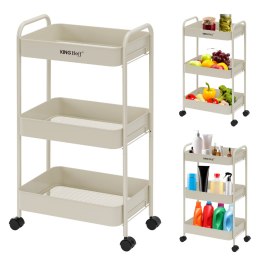 Regał 3-poziomowy stalowy z kółkami 360°, beżowy, KINGHOFF KH-1943