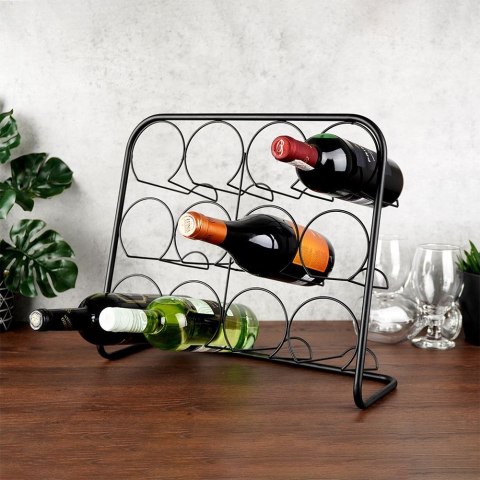 Stojak na wino butelki wina metalowy czarny duży 12 butelek organizer VILDE 229050