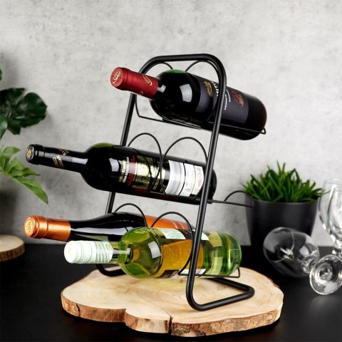 Stojak na wino butelki wina metalowy organizer czarny do 6 butelek 23x37 VILDE 229051