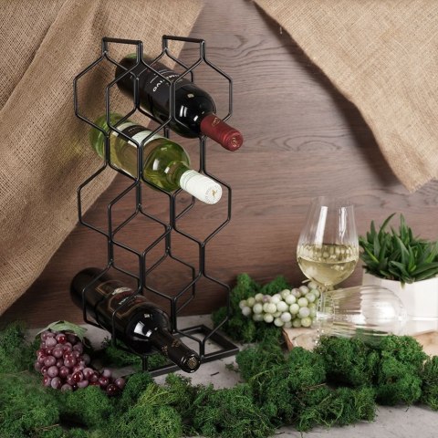 Stojak na wino butelki wina organizer metalowy czarny do 8 butelek VILDE 229031