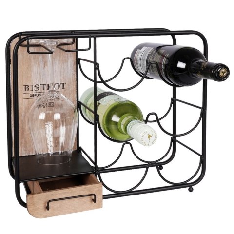 Stojak na wino i kieliszki do wina metalowy czarny do 6 butelek 35x31cm VILDE 229035