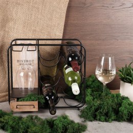 Stojak na wino i kieliszki do wina metalowy czarny do 6 butelek 35x31cm VILDE 229035
