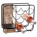 Stojak na wino i kieliszki do wina metalowy czarny do 6 butelek 35x31cm VILDE 229035