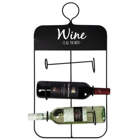 Wieszak uchwyt na butelki wina wino metalowy czarny VILDE 229041