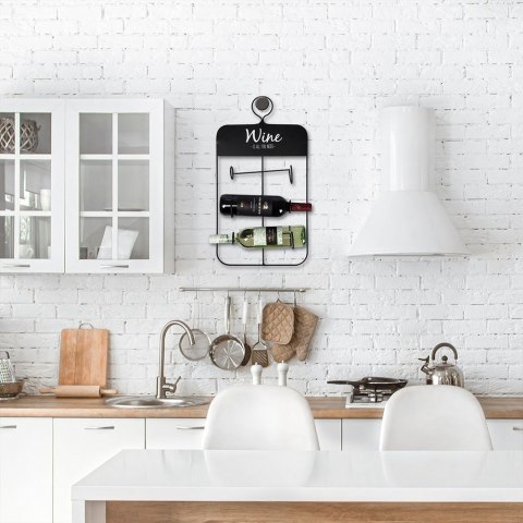 Wieszak uchwyt na butelki wina wino metalowy czarny VILDE 229041