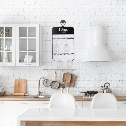 Wieszak uchwyt organizer na kieliszki do wina metalowy czarny VILDE 229040