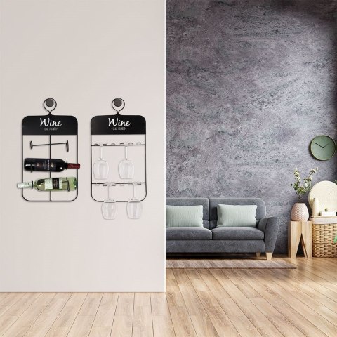 Wieszak uchwyt organizer na kieliszki do wina metalowy czarny VILDE 229040