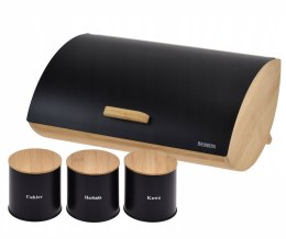 Chlebak + 3 pojemniki, zestaw, bambusowo-stalowy, KRISBERG COSMIC KS-2623 Czarny