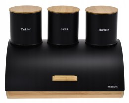 Chlebak + 3 pojemniki, zestaw, bambusowo-stalowy, KRISBERG COSMIC KS-2623 Czarny