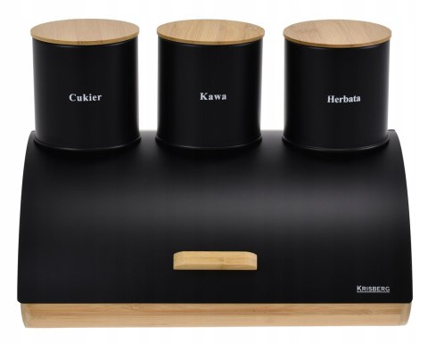 Chlebak + 3 pojemniki, zestaw, bambusowo-stalowy, KRISBERG COSMIC KS-2623 Czarny