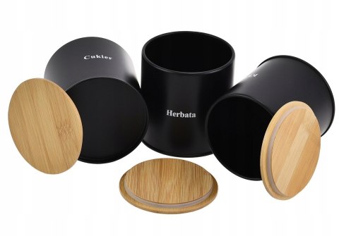 Chlebak + 3 pojemniki, zestaw, bambusowo-stalowy, KRISBERG COSMIC KS-2623 Czarny