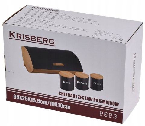 Chlebak + 3 pojemniki, zestaw, bambusowo-stalowy, KRISBERG COSMIC KS-2623 Czarny