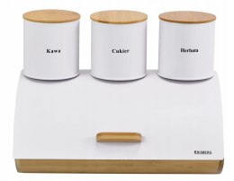 Chlebak + 3 pojemniki, zestaw, bambusowo-stalowy, KRISBERG COSMIC KS-2624 biały