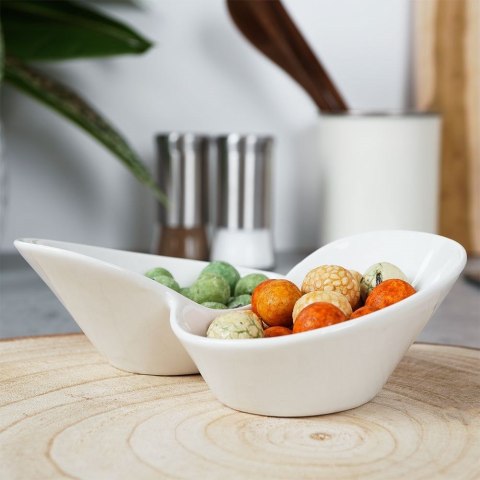 Miseczki na przekąski przystawki porcelanowe białe podwójne 15.5cm HIT 139270