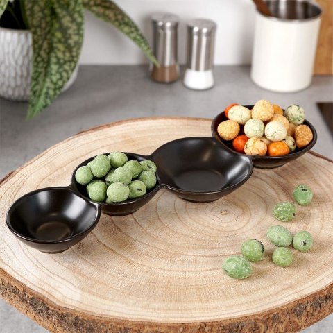 Miseczki na przekąski przystawki porcelanowe czarne poczwórne 29cm HIT 139273