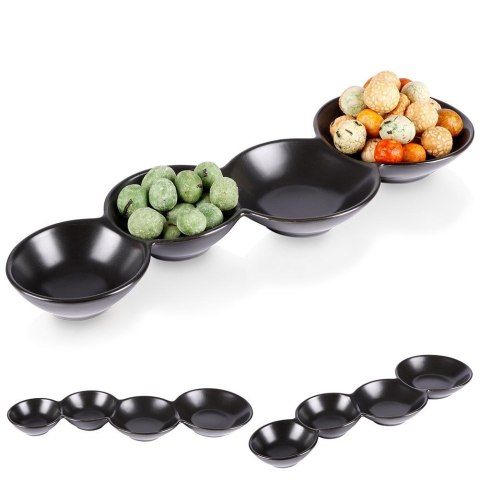 Miseczki na przekąski przystawki porcelanowe czarne poczwórne 29cm HIT 139273