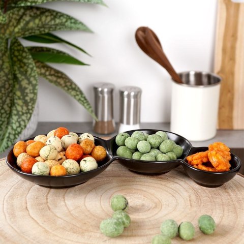 Miseczki na przekąski przystawki porcelanowe czarne potrójne 25cm HIT 139272