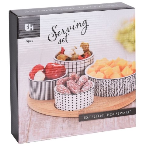 Miseczki na przekąski przystawki porcelanowe z tacką 5-ele EXCELLENT HOUSEWARE 128034