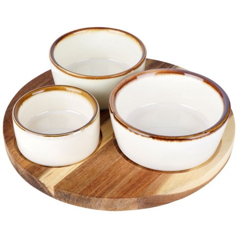 Miseczki na przekąski sos dip ceramiczne na tacy 20cm 3 szt. EXCELLENT HOUSEWARE 139310