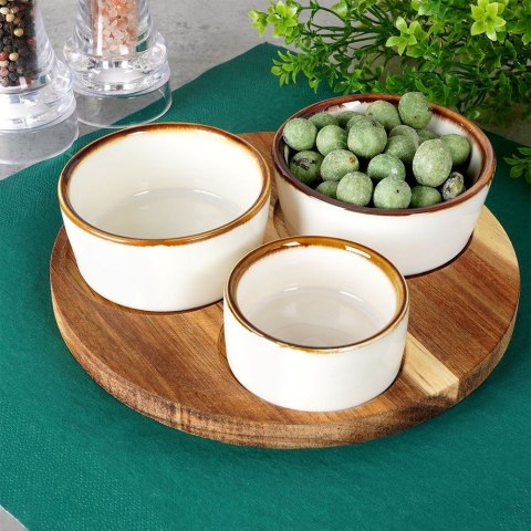 Miseczki na przekąski sos dip ceramiczne na tacy 20cm 3 szt. EXCELLENT HOUSEWARE 139310
