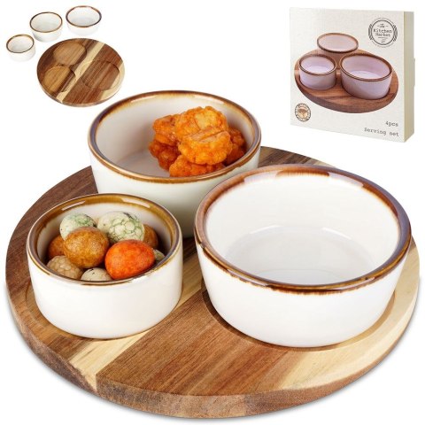 Miseczki na przekąski sos dip ceramiczne na tacy 20cm 3 szt. EXCELLENT HOUSEWARE 139310