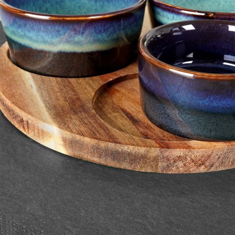 Miseczki na przekąski sos dip ceramiczne na tacy 20cm 4-ele EXCELLENT HOUSEWARE 139308-B