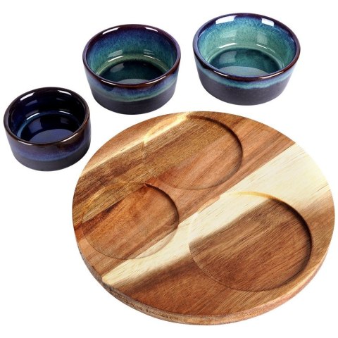 Miseczki na przekąski sos dip ceramiczne na tacy 20cm 4-ele EXCELLENT HOUSEWARE 139308-B