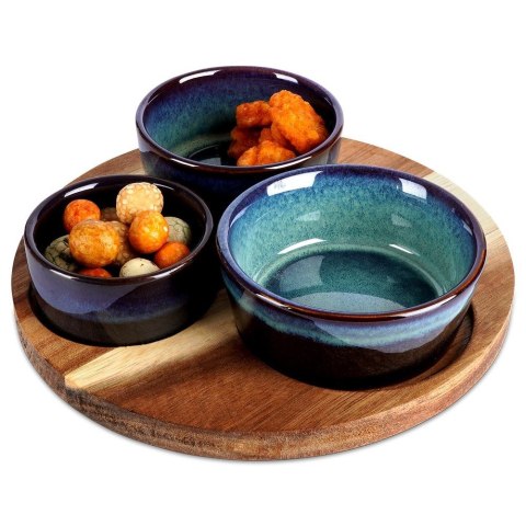 Miseczki na przekąski sos dip ceramiczne na tacy 20cm 4-ele EXCELLENT HOUSEWARE 139308-B