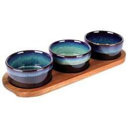 Miseczki na przekąski sos dip ceramiczne na tacy 29.5cm 3 szt. EXCELLENT HOUSEWARE 139309-B