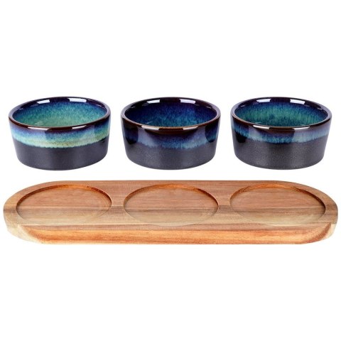 Miseczki na przekąski sos dip ceramiczne na tacy 29.5cm 3 szt. EXCELLENT HOUSEWARE 139309-B