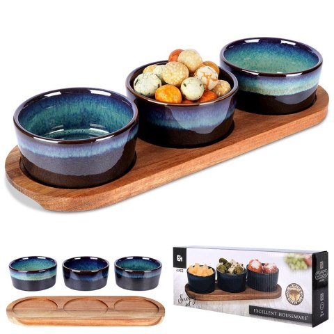 Miseczki na przekąski sos dip ceramiczne na tacy 29.5cm 3 szt. EXCELLENT HOUSEWARE 139309-B
