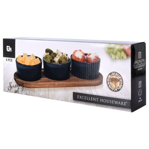 Miseczki na przekąski sos dip ceramiczne na tacy 29.5cm 3 szt. EXCELLENT HOUSEWARE 139309-B