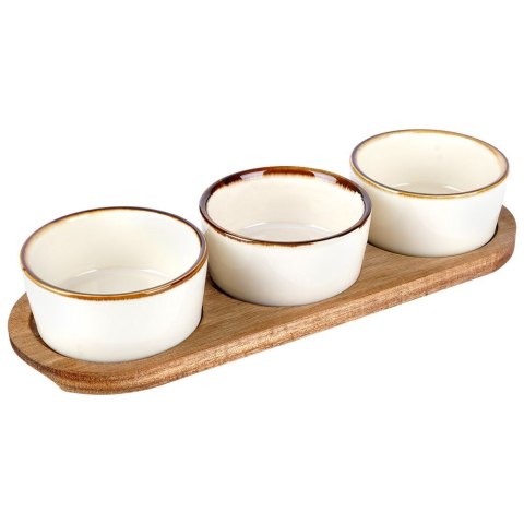 Miseczki na przekąski sos dip ceramiczne na tacy 29.5cm 3 szt. EXCELLENT HOUSEWARE 139311