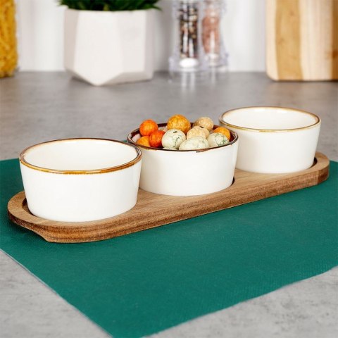 Miseczki na przekąski sos dip ceramiczne na tacy 29.5cm 3 szt. EXCELLENT HOUSEWARE 139311