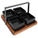 Miseczki na przekąski tapas ceramiczne czarne na tacy 20x20cm 5-ele EXCELLENT HOUSEWARE 139210