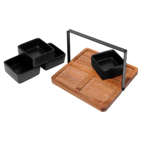 Miseczki na przekąski tapas ceramiczne czarne na tacy 20x20cm 5-ele EXCELLENT HOUSEWARE 139210