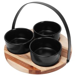 Miseczki na przekąski tapas ceramiczne czarne na tacy 20cm 4-ele EXCELLENT HOUSEWARE 139209