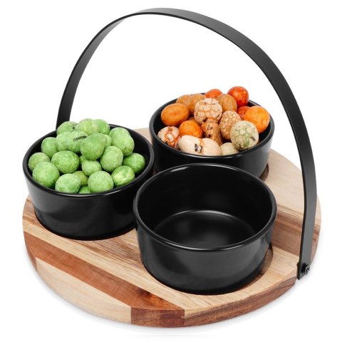 Miseczki na przekąski tapas ceramiczne czarne na tacy 20cm 4-ele EXCELLENT HOUSEWARE 139209