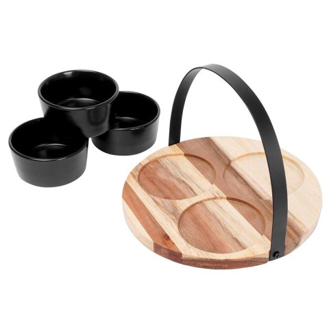 Miseczki na przekąski tapas ceramiczne czarne na tacy 20cm 4-ele EXCELLENT HOUSEWARE 139209