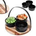 Miseczki na przekąski tapas ceramiczne czarne na tacy 20cm 4-ele EXCELLENT HOUSEWARE 139209