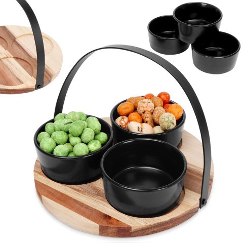 Miseczki na przekąski tapas ceramiczne czarne na tacy 20cm 4-ele EXCELLENT HOUSEWARE 139209