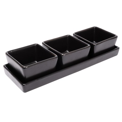 Miseczki na przekąski tapas ceramiczne czarne na tacy 23.5cm 4-ele EXCELLENT HOUSEWARE 139207