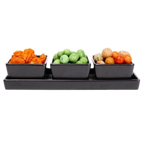 Miseczki na przekąski tapas ceramiczne czarne na tacy 23.5cm 4-ele EXCELLENT HOUSEWARE 139207