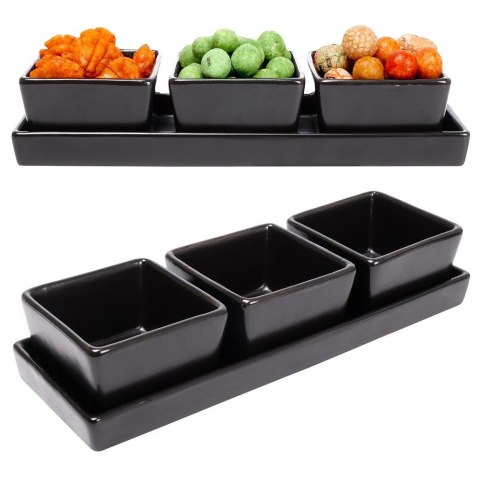 Miseczki na przekąski tapas ceramiczne czarne na tacy 23.5cm 4-ele EXCELLENT HOUSEWARE 139207
