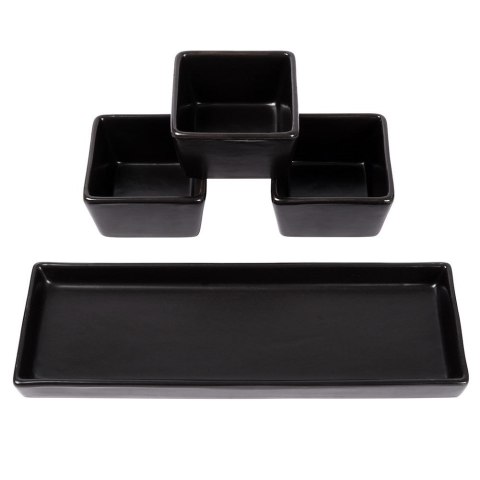 Miseczki na przekąski tapas ceramiczne czarne na tacy 23.5cm 4-ele EXCELLENT HOUSEWARE 139207