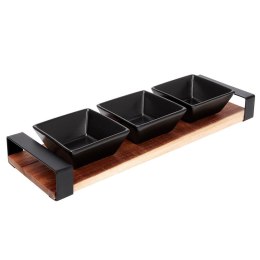 Miseczki na przekąski tapas ceramiczne czarne na tacy 32cm 4-ele EXCELLENT HOUSEWARE 139208