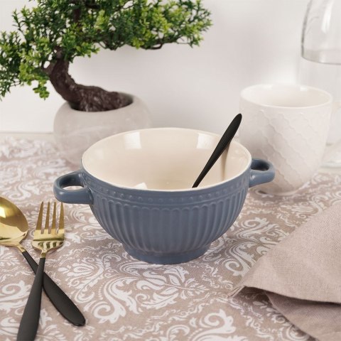 Miska do zupy na zupę bulionówka z uchem ceramiczna 640ml niebieska VILDE 139118-N