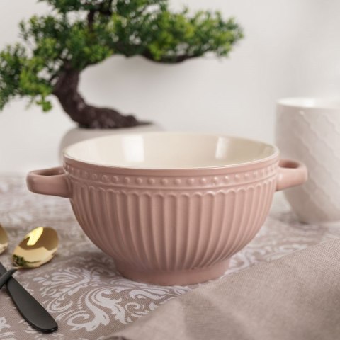 Miska do zupy na zupę bulionówka z uchem ceramiczna 640ml różowa VILDE 139118-R
