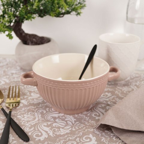 Miska do zupy na zupę bulionówka z uchem ceramiczna 640ml różowa VILDE 139118-R