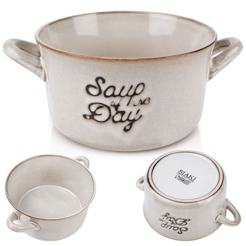 Miska do zupy na zupę bulionówka z uchem ceramiczna szara 600ml SIAKI COLLECTION 139011-S